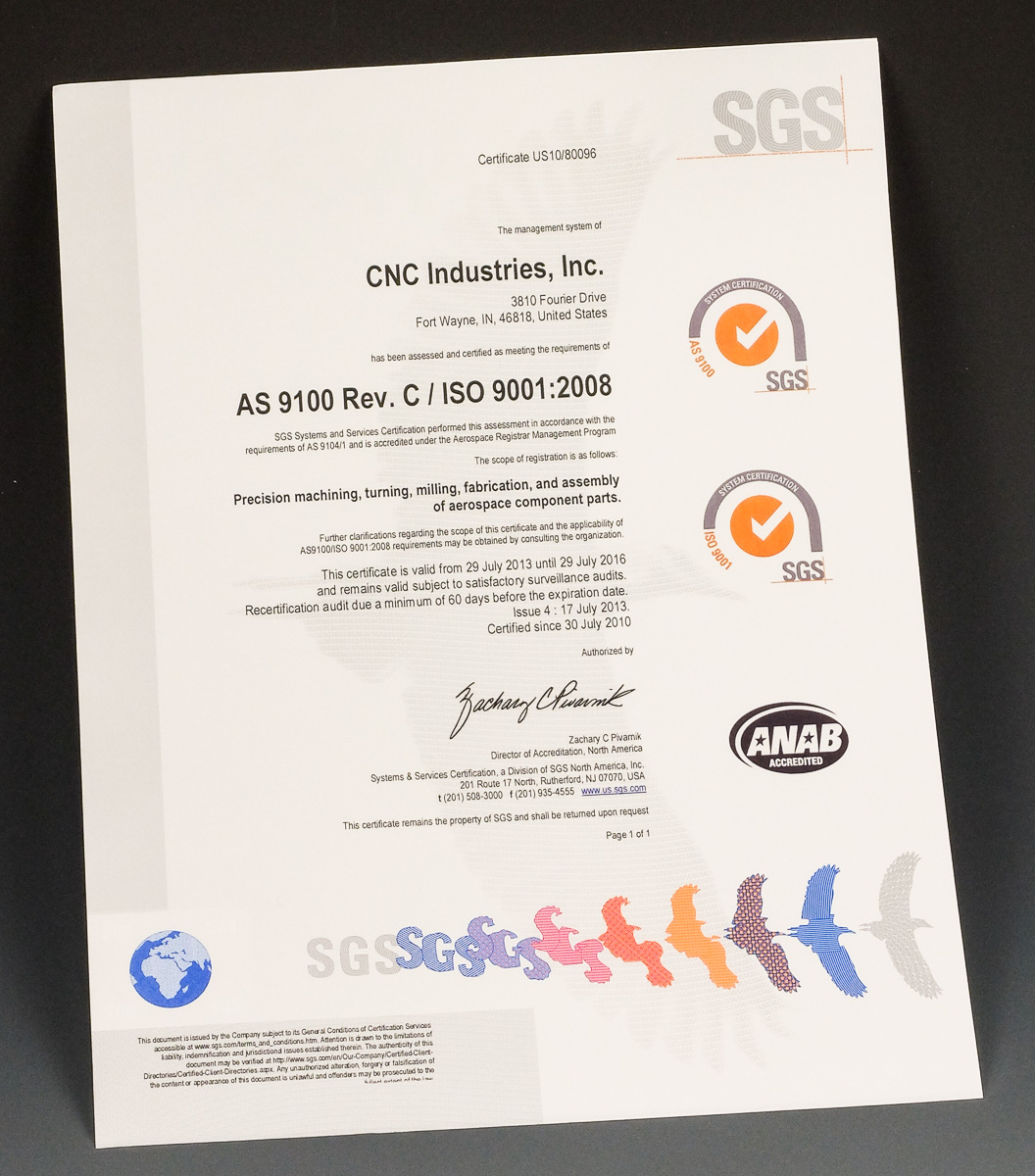 CNC Industries AS9100 Certification CNC Industries